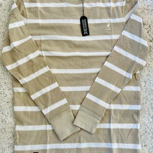 Kangol Men's Beige and White Striped Long Sleeve Tee